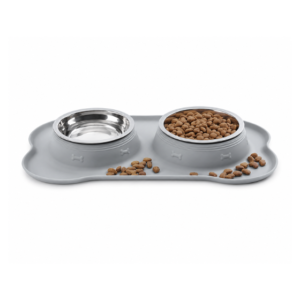 double bowls set with non slip silicone mat