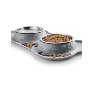 double dog & cat bowls set with non slip silicone mat – no spill feeding system